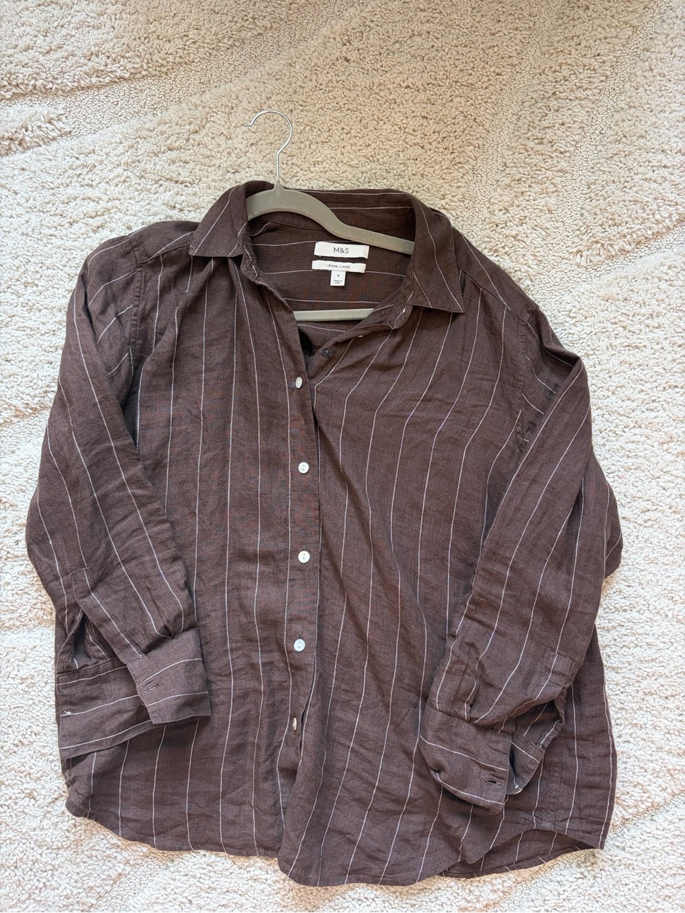 Women's Brown Pinstripe Button-Down Shirt